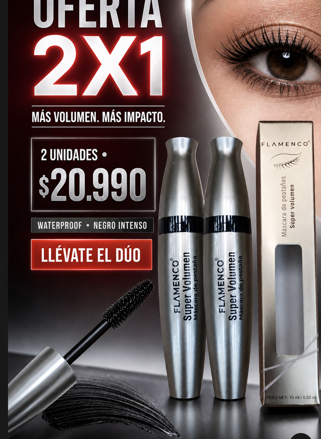 MASCARA DE PESTAÑAS Flamenco Super Volumen 2x1